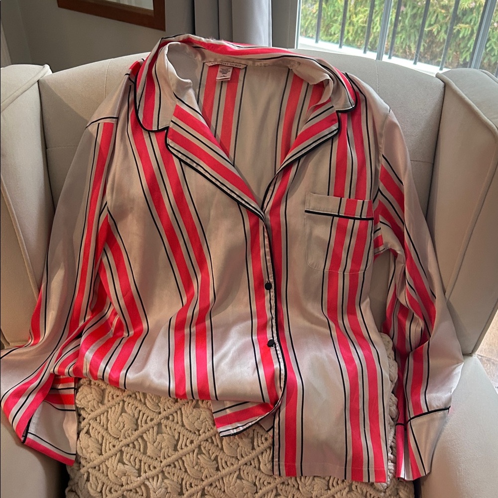 Victoria's Secret Red and Black Striped Satin Top